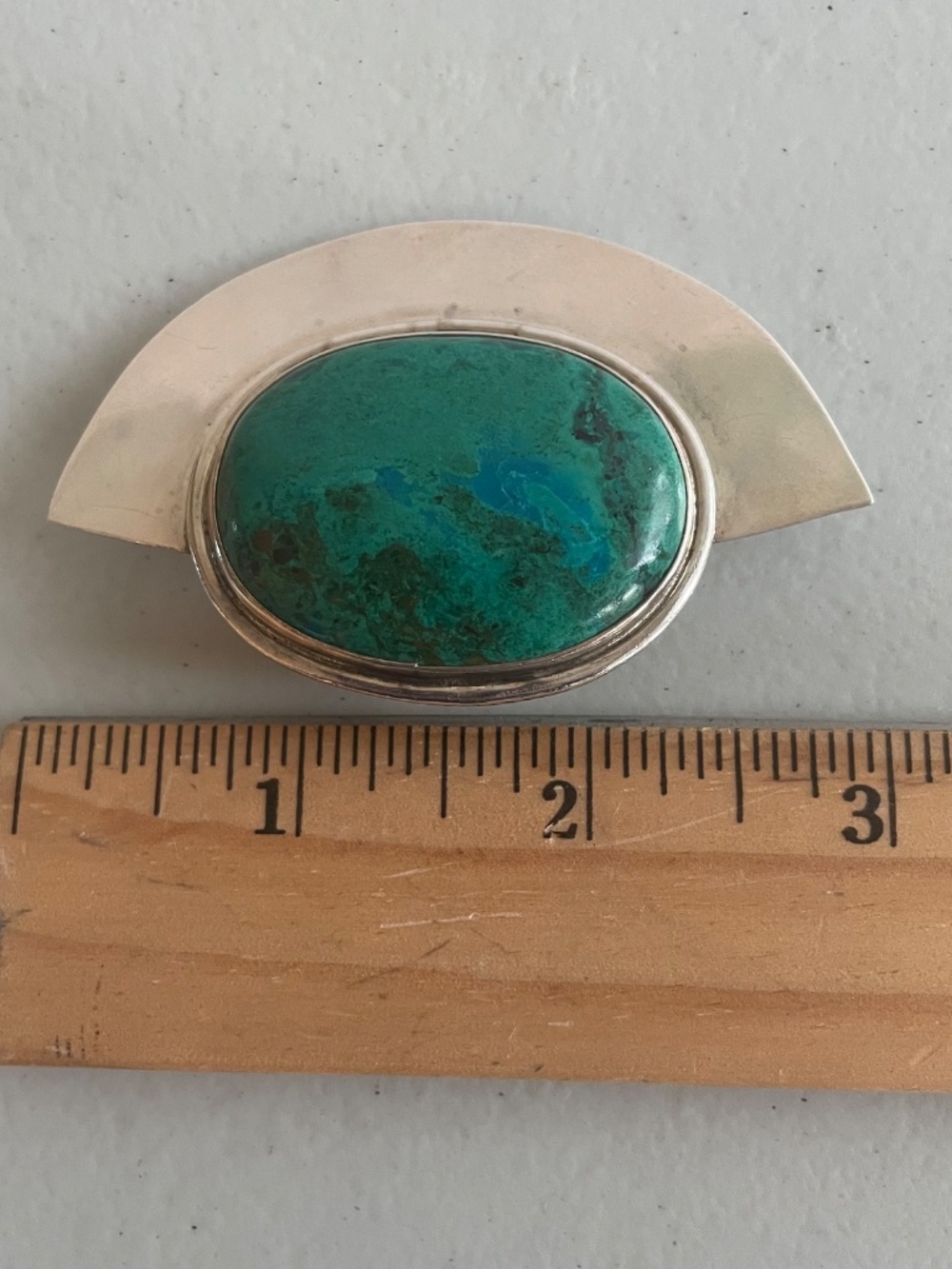925 Money Clip with Large Chrysocolla Malachite Vintage Mexican Modernist - Picture 5 of 10
